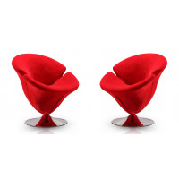 Manhattan Comfort 2-AC029-RD Tulip Red and Polished Chrome Velvet Swivel Accent Chair (Set of 2)